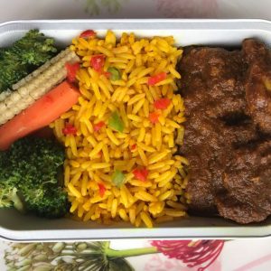 Nasi Kunyit Serai with Ayam Percik and Brocolli with Carrot